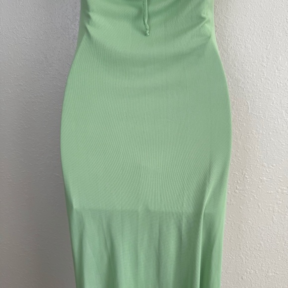 See You Monday green mesh ruched halter maxi bodycon dress M - Picture 7 of 10